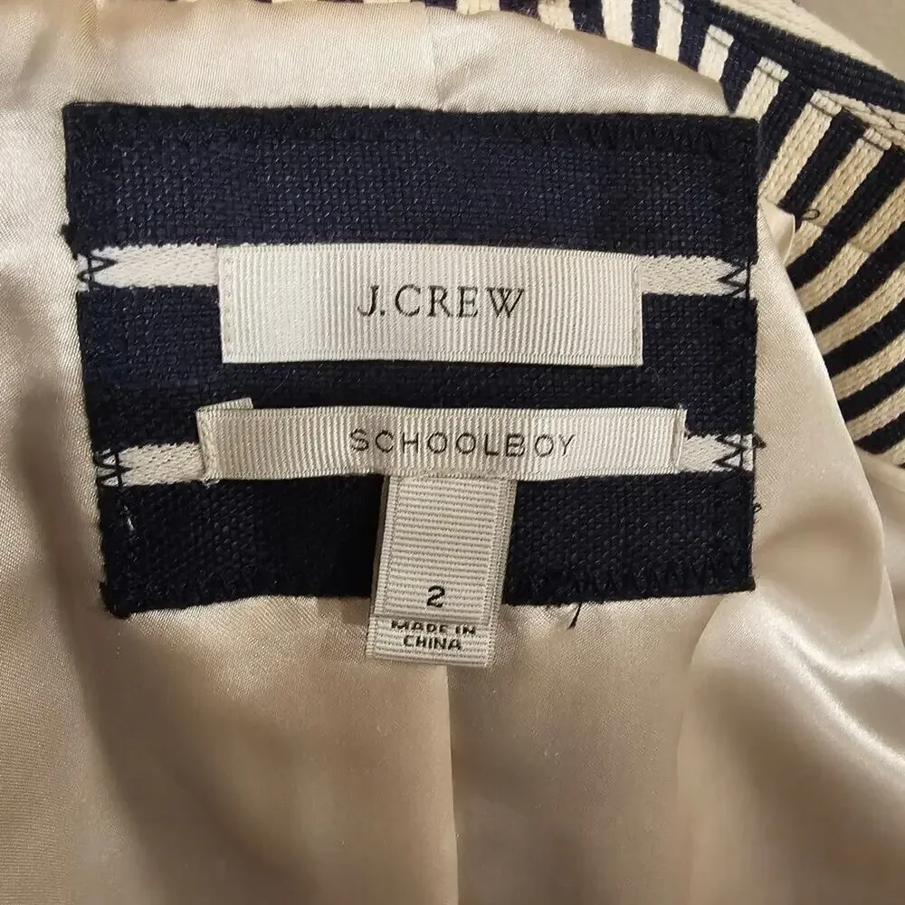 J. Crew Classic Schoolboy White/Navy Mixed Stripes Blazer Size 2